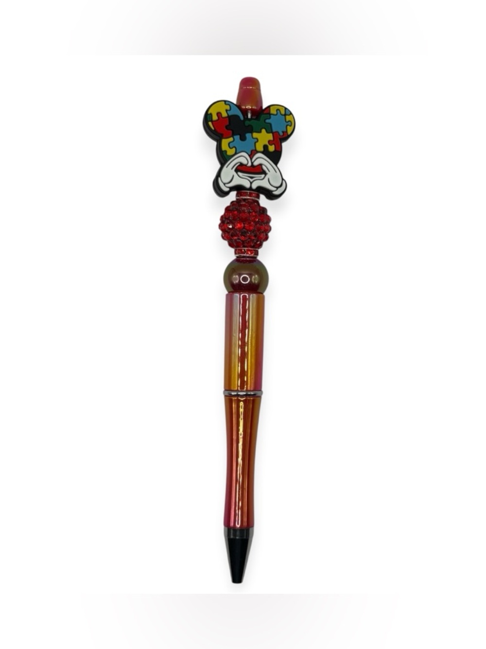 Handcrafted Mickey Autism Awareness Beaded Pen in Iridescent Orange